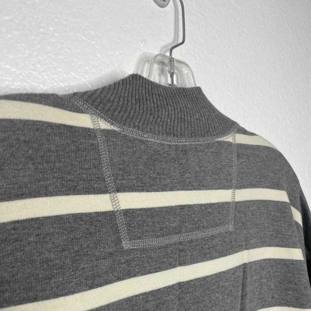 Tommy Bahama Mens Large Grey Striped Quarter Zip Pullover Sweater Cotton Blend